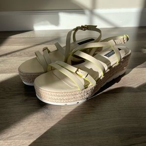 NWOB Women’s Sanctuary Aerial Slingback Platform Sandals in Cream/Green, Size 9